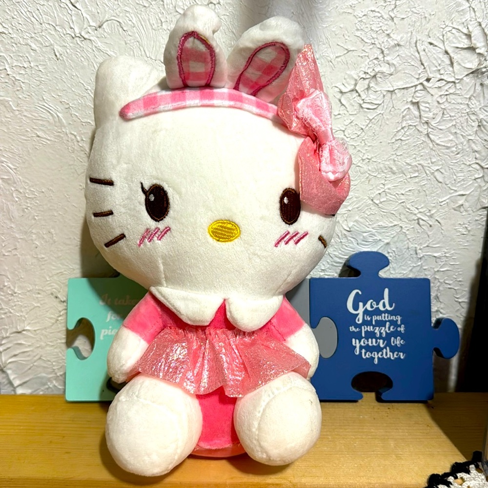 Plush Cute Baby Doll Cuddly Animal Stuffed Toy hello kitty with bunny dress